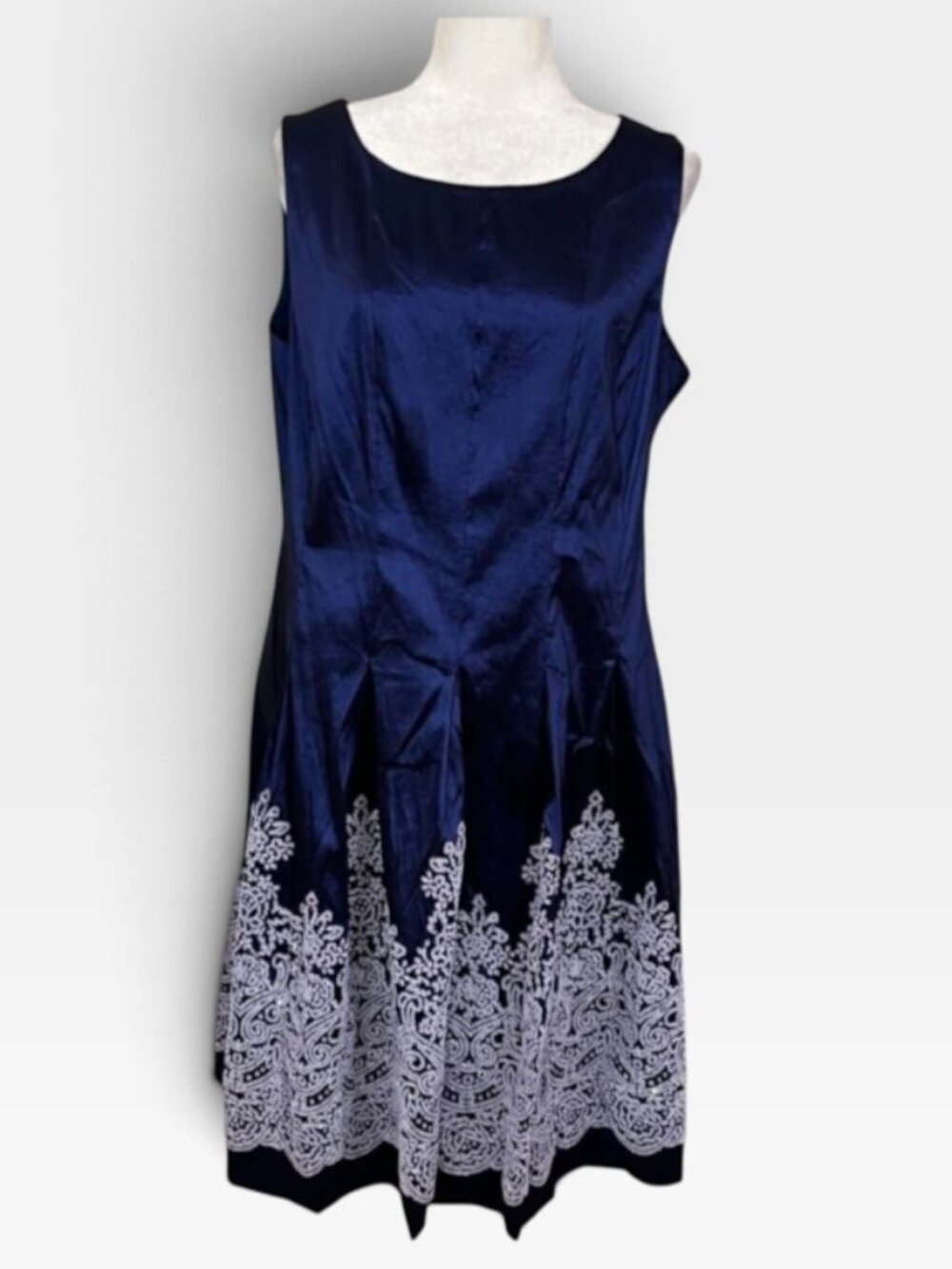 Leslie Fay Navy Dress Sz 16 Hem Fit & Flare Holiday Party Mother of the Bride - Picture 2 of 10